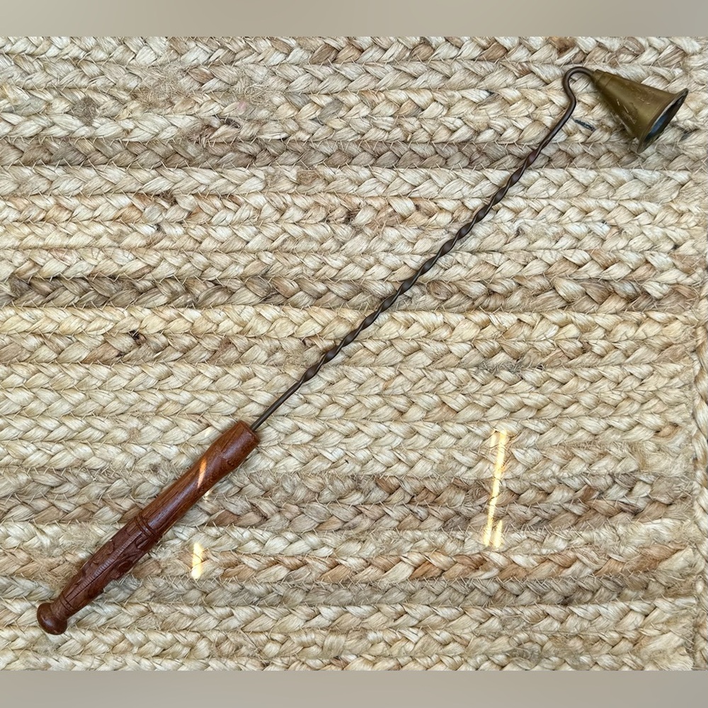 Antique Wood Handled Brass ? Candle Snuffer. 15 inches long